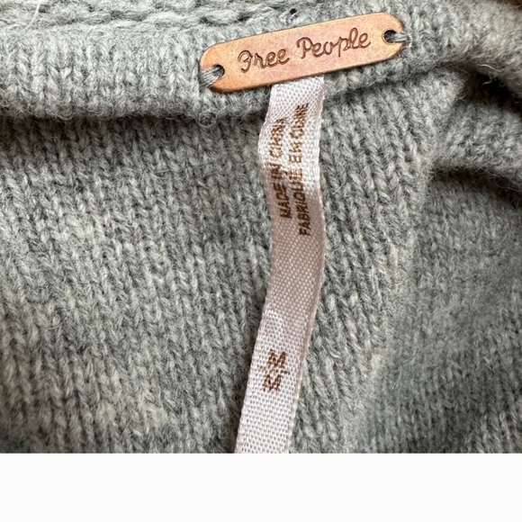 Free People Gray Wool Zip Front Cardigan Fringe Neckline - Picture 5 of 7